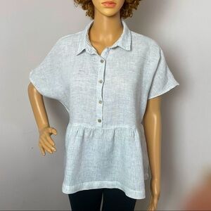 Catherine Malandrino 100% Linen Blouse – White & Black, Size M